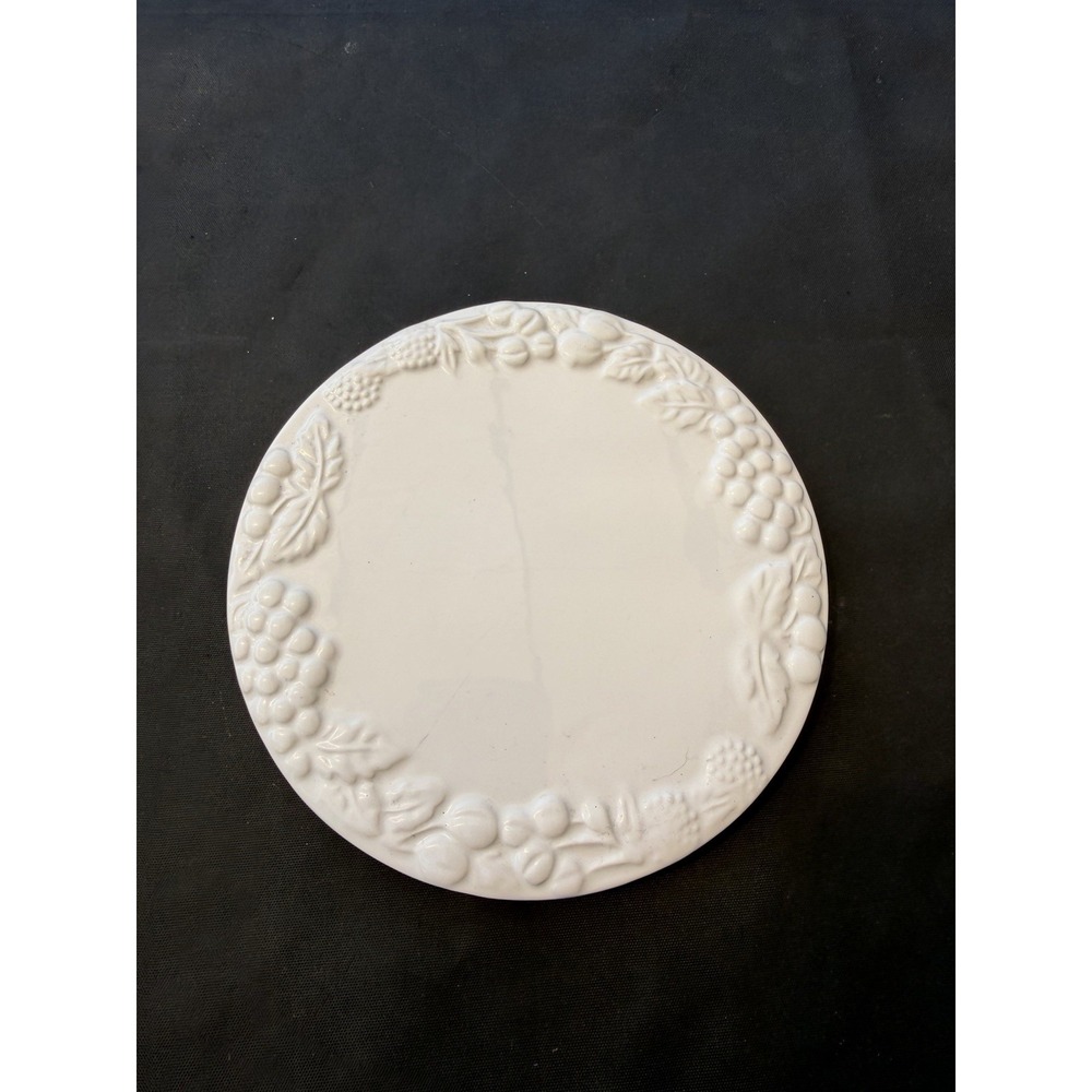 Vintage Off White Ceramic Trivet With Embossed Fruit